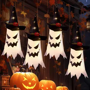 Halloween Decorations Outdoor Halloween Decor Hanging Outdoor Glowing Ghost Witch Hat Decorations Indoor Ornaments for Home Tree Garden Yard (4Pcs)