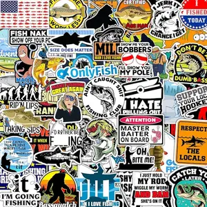 Funny Fishing Stickers - 74pcs Set for Tackle Box, Bucket, Waterproof Laptop Car, Skateboard, Water Bottle, Hard Hat, Tool, Travel Case, Guitar