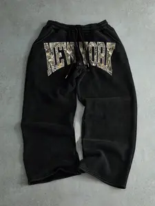 Men's Drawstring Waist Printed Long Pants, New York Letter Print, Comfortable Casual Sweatpants for All Seasons, Wide Pairing Options