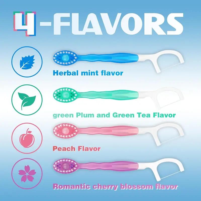 Fresh Fruit Aroma Toothbrushes - 4 Flavors (Peach, Green Plum, Cherry Blossom, Mint) - Smooth Polymer Fiber Thread for Gum Care, Bathroom Home Supplies