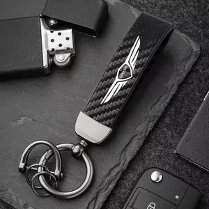 Carbon Fiber Leather Keychain Car Keychain Horseshoe Buckle Jewelry For Hyundai Genesis Coupe G80 G70 GV80 BH GH