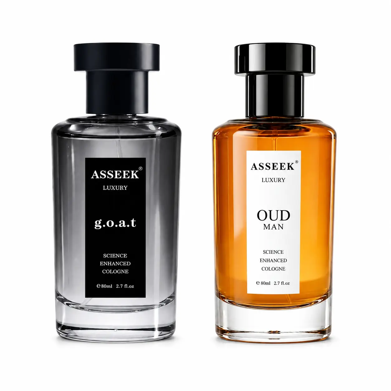 ASSEEEK Luxury g.o.a.t & OUD MAN Men's Cologne Set | 2 x 80ml (2.7 fl oz Each) | Lemon, Leather, Cedar, Sandalwood, Iris & Amber | Woody Fougere & Aromatic Woody Fragrance Gift Set for Men