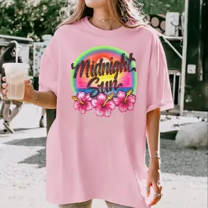 Midnight Sun Floral T-Shirt, Retro Rainbow Hibiscus Sweatshirt, Airbrush Style Hoodie, Colorful Aesthetic Tee, Music Fan Gift