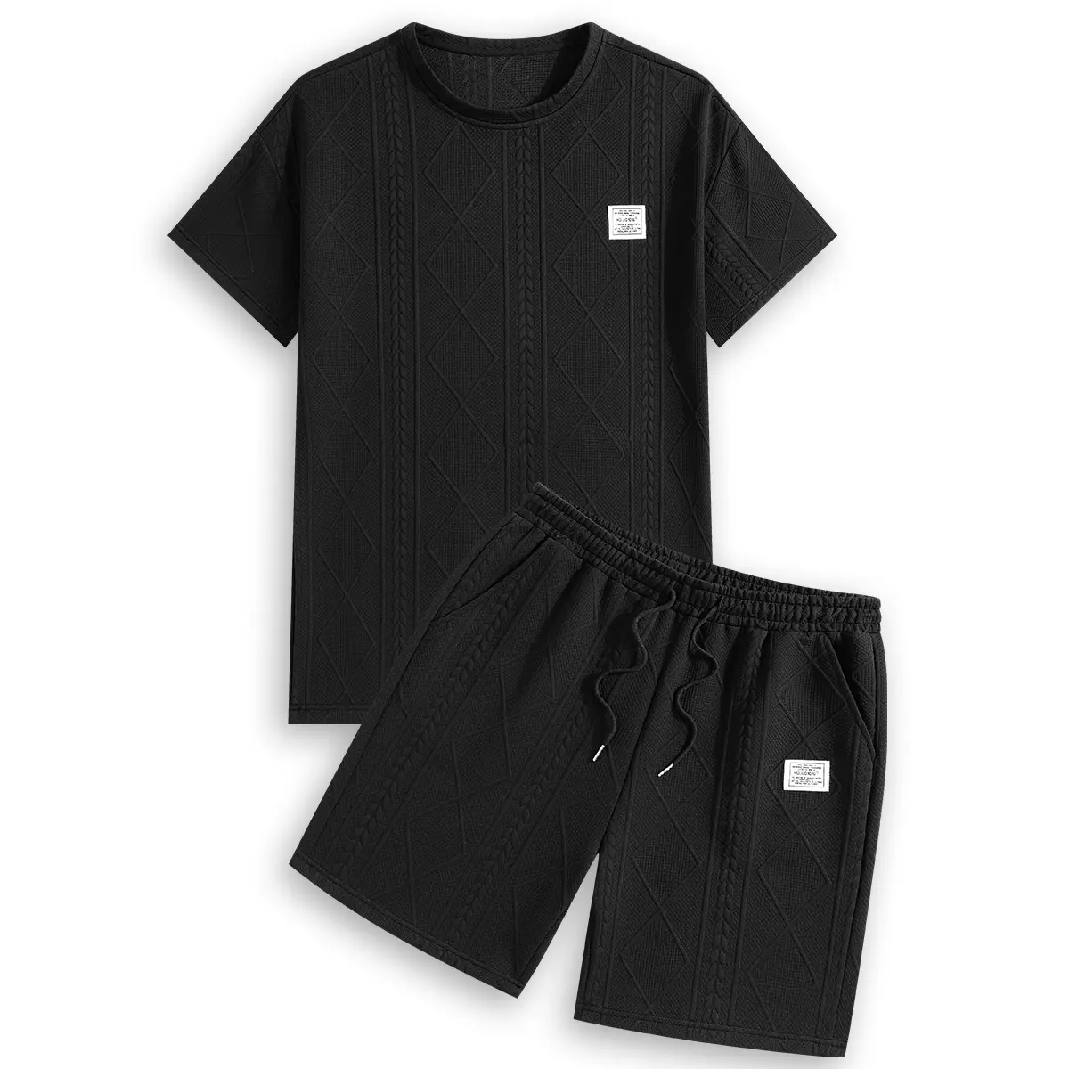 Men's 2-Piece Athleisure Set, Jacquard Short Sleeve T-Shirt and Shorts, Breathable Casual Fitness Outfit for Summer, Athleisure Wear Set, Casual Fitness Breathable, Outfits, Father's Day Gifts, Two Piece Set