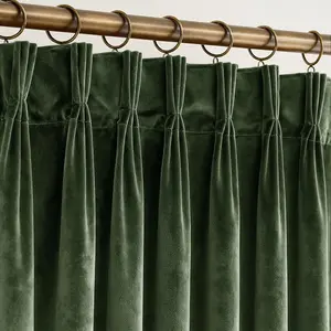 Olive Green Pleated Velvet Blackout Curtains 84 inches Long 2 Panels Set Thermal Insulated Triple Pinch Pleat Velvet Drapes Room Darkening Thick Luxury Mod