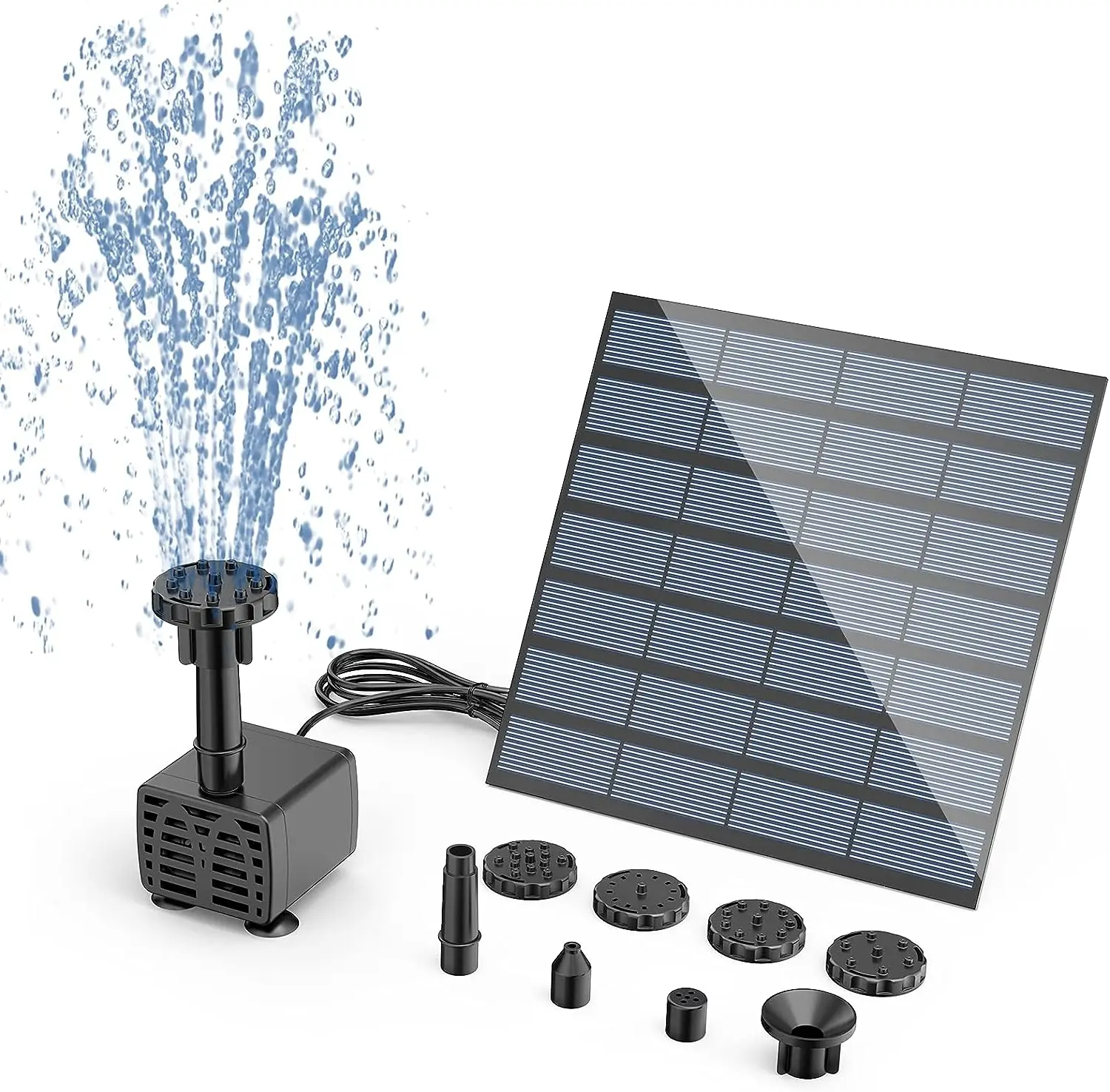 AISITIN 1.5W DIY Solar Water Pump Kit for Water Feature Outdoor, Solar Powered Water Fountain Pump with 6 Nozzles for Bird Bath, Ponds, Garden, Fish Tank