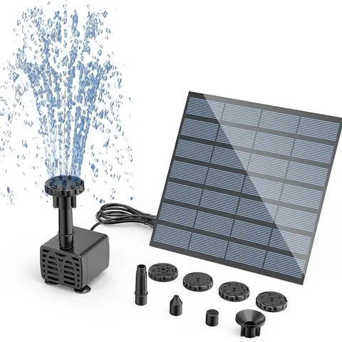 AISITIN 1.5W High Efficiency Solar-Only Running DIY Pump Kit with Panel, 6 Nozzles, Splash Control Jets, Varied Jet Shapes for Patio Fountains, Fish Ponds, Bird Baths (Water Circulation, Outdoor Decor)