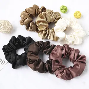 Hair Slik Satin Hair Ties Pontail Holder For Gift 3 Piece Set in Elegant Colors Brown Black White