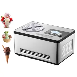 VEVOR Automatic Ice Cream Maker with Built-in Compressor, 2 Quart No Pre-freezing Fruit Yogurt Machine, Stainless Steel Electric Sorbet Maker, 3 Modes Gelato Maker with LCD Display Timer, Silver