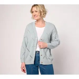 Martha Stewart Signature Diamond Stitch Button-Front Cardigan