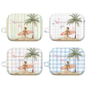 Cute Monkey AirPods Case – Beach Surf Palm Tree Coastal Aesthetic Cover for AirPods Pro 1/AirPods Pro 2/AirPods Pro 3 & AirPods 1/2/3/4, Trendy Summer Gift