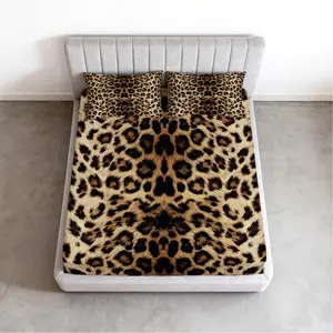 Classic Leopard Print Fitted Sheet Set, 3 Pieces, Gothic Wild Style Bedding, Smooth Microfiber Fabric, Without Pillow Inserts, Bed Sheet for Bedroom and Dorm Use