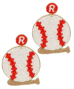Home Run Beaded Baseball Earrings with Red and White Beads for Sports Fans