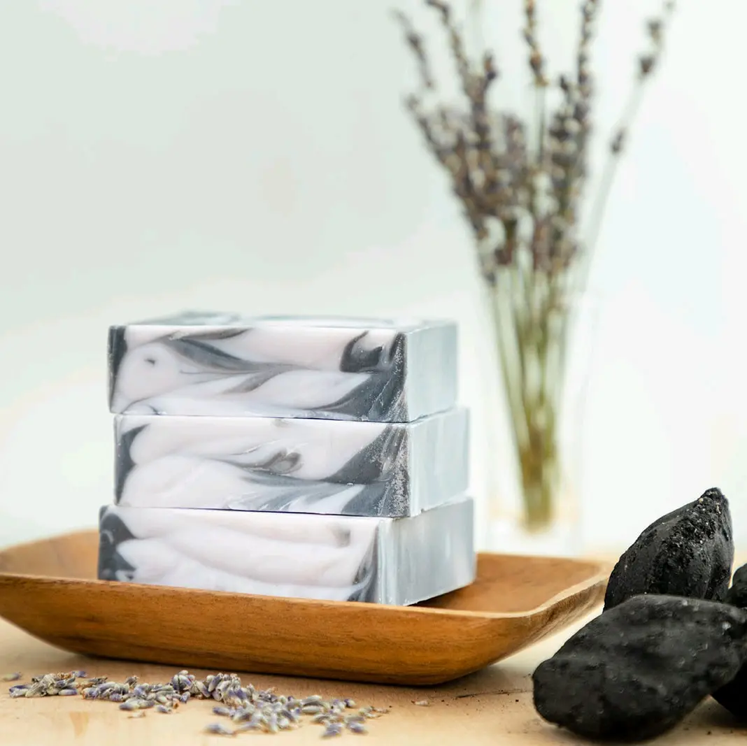 Lavender and Charcoal Soap Body Care Body Wash Moisture Moisturizer Coconut Cocoa Long Lasting Blend Olive Soothing Comfort Soaps By Lela Hydrating