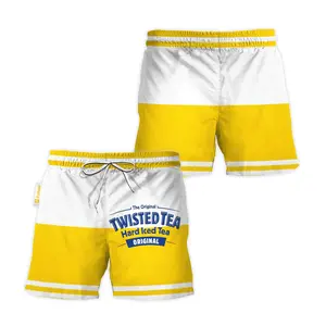 Twisted Tea Yellow And White Basic Hawaiian Shorts , Swim Trunks Summer Gift S5XL