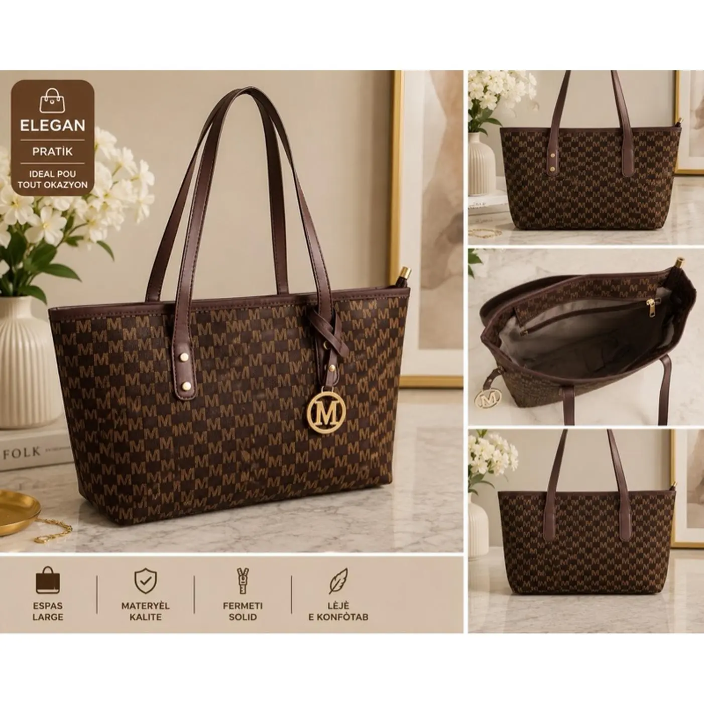 Elegan Pratik Large Tote Bag with Solid Fermeti and Konfortab Design Ideal for All Occasions