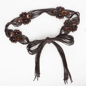 Bohemian ethnic style retro hand-woven fabric belt waist rope women's skirt with beads women's waist chain wide