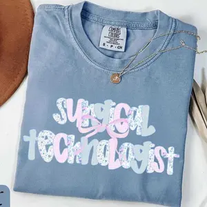 Comfort Colors Surgical Technologist Shirt, Floral Gingham OR Tech Tee, Scrub Tech Shirt, Surgery Team Gift