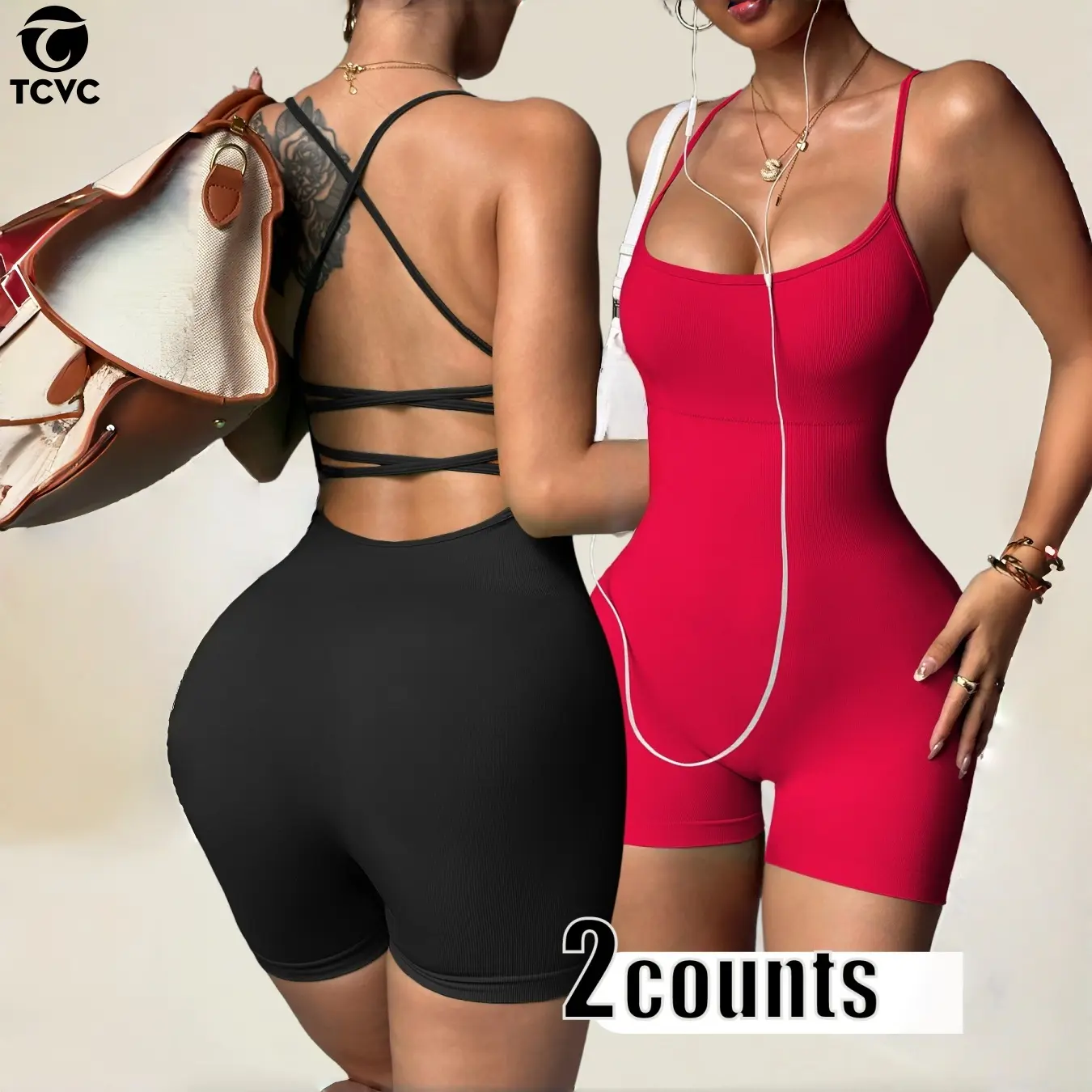 TCVC Women's Solid Sports Romper Breathable High Stretch Knitting Romper for Yoga Running Ladies Sportswear for Indoor Wear Gym Clothing Athleisure Style Stylish Activewear Gym Workout Clothes Fitness Activewear,tank workout outfit, Sporty Comfy Jumpsuit