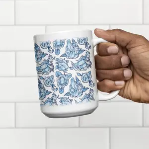 Floral Blue Ceramic Coffee Mug – Reusable & Washable Drinkware with Handle