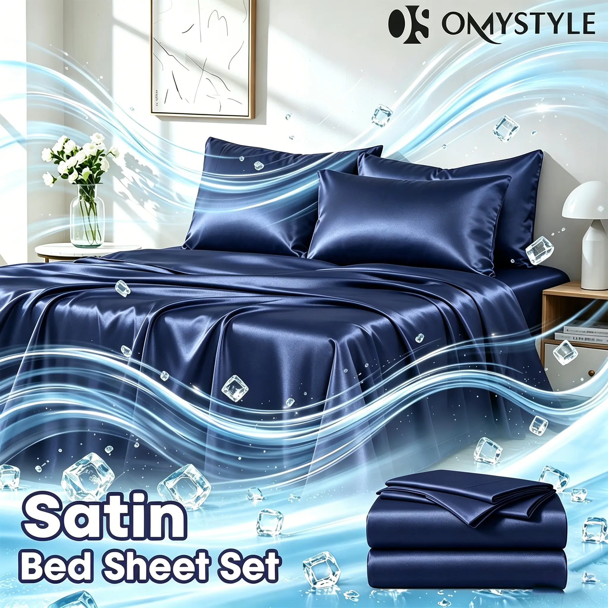 OS OMYSTYLE Deep Pocket Cooling Stain Sheets Set- King Size Sheet Set, Breathable and Comfortable - Fit For Hot Sleepers and Sweats, Kids Sheet Set With Pillowcases, Flat Sheet and Fitted Sheet - A Perfect Gift