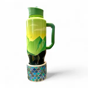 The Anchor Hand Poured Painted Cement Bottom Heavy Cup Holder Anti Tip Tumbler Accessories with Unique Mermaid Scales Design