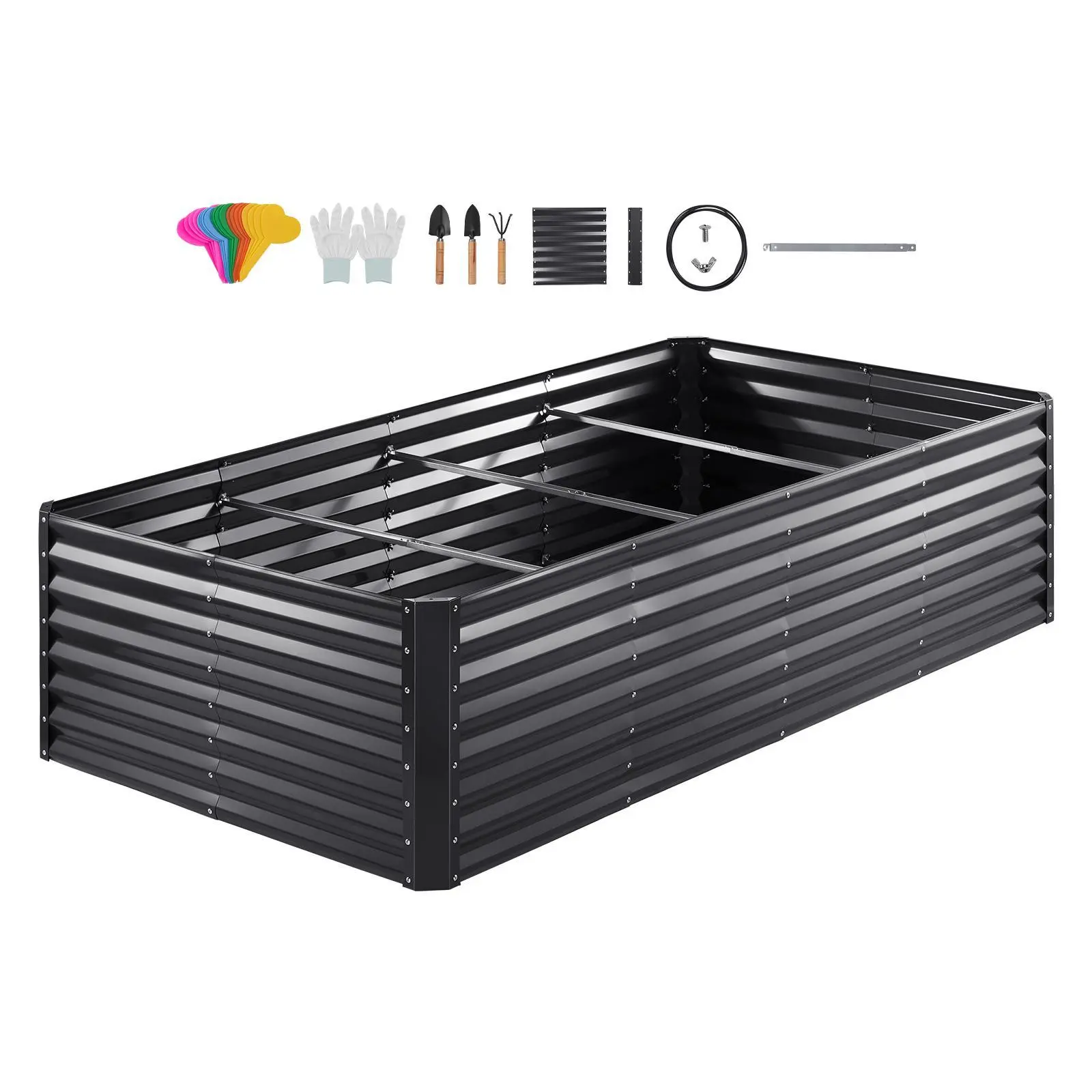 【Summerfinds】VEVOR Raised Garden Bed, 8 x 4 x 2 ft Galvanized Metal Planter Box, Outdoor Planting Boxes with Open Base, for Growing Flowers/Vegetables/Herbs in Backyard/Garden/Patio/Balcony, Dark Gray