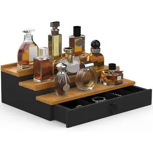 Cologne Organizer for Men, 3 Tier Wood Perfume Organizer with Felt Lining Drawer and Hidden Compartment Perfume Display Holder, A gift for men
