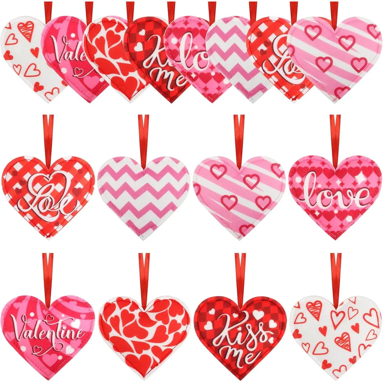 24Pcs Valentine's Day Heart Ornaments Felt Heart-Shaped Hanging Ornament Decoration Pink Red 3D Fabric Ornaments for Valentine's Day,Weddings, Commemorative Parties Supply