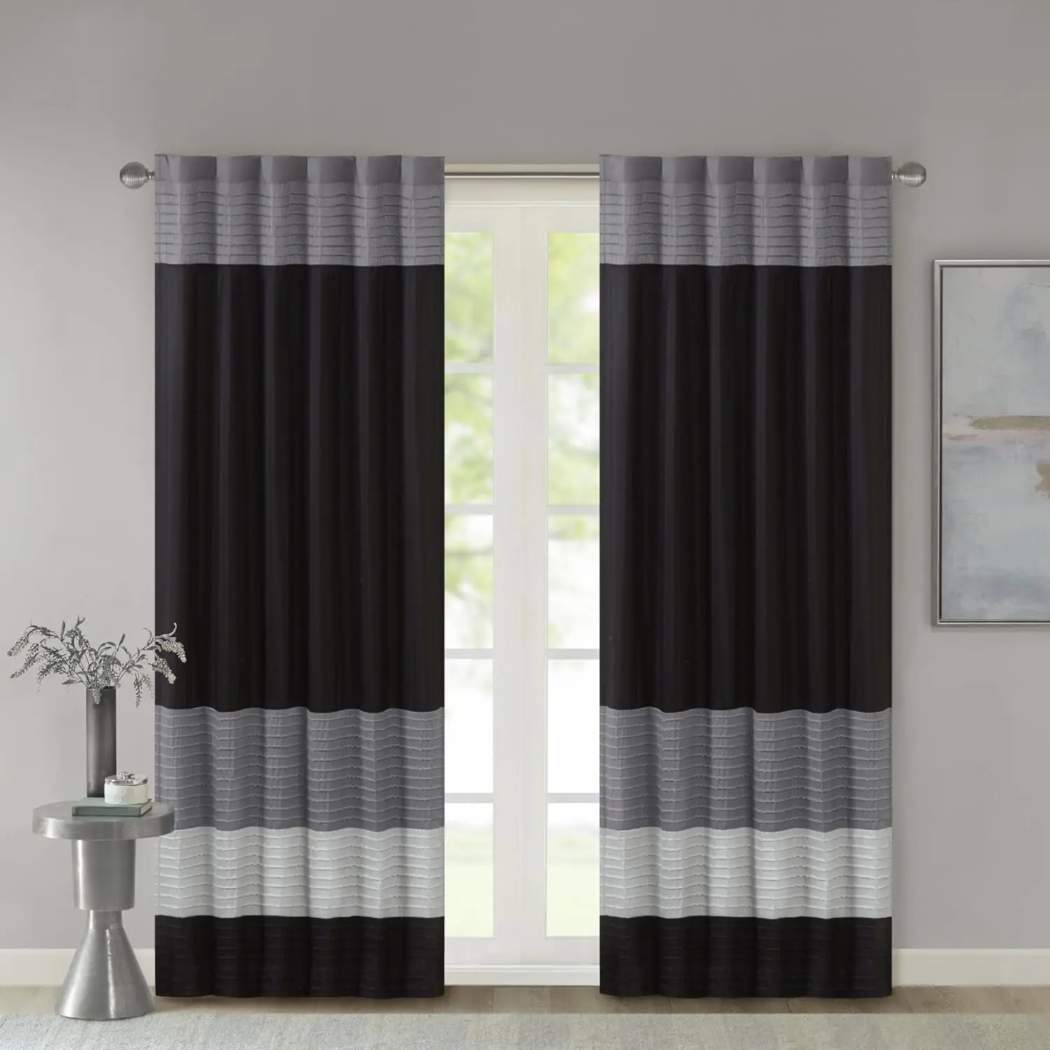 Regency Heights Amherst Pintucked Stripes Light Sheen Faux Silk Rod Pocket Curtain Panel - Single 50x84" Lined Curtain Panel, 50in Width Suits Slim Windows, Lined Fabric Softens Outside Views, Privacy Lining, Tumble Dry Low, for Living Room, Bedroom