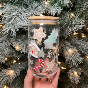 Gingerbread House Glass Cup with Bamboo Lid & Glass Straw