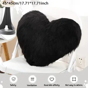 Heart Shaped Soft Furry Soft Black Cushions, 1 Count Soft Throw Pillow Cover without Filler, Household Decoration Supplies for Home Living Room Bedroom, Bedroom Decorative Accessories