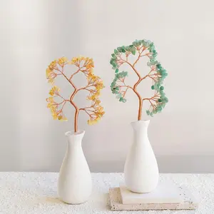 Natural Crystal Tree, 1 Count Energy Stone Money Tree with Copper Wire Wrapped Ceramic Pot, Feng Shui Home Decor Ornament, Fruit