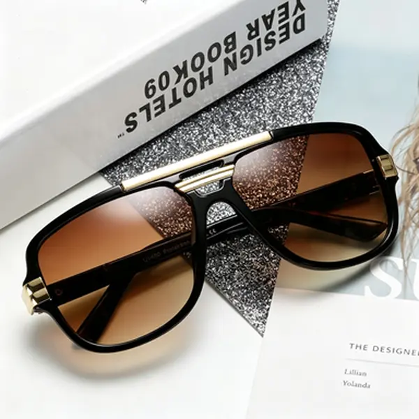 Men's Black Polarized Sunglasses - Unisex Square, Aviation-Themed Geometric-Pattern, Aesthetic UV400 Protection Lens, Plastic-Metal Frame with Polyurethane Elements, Full Rim, Streetwear Daily Use