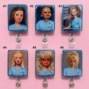 6 Ops Funny Doll Face Badge Reel, Barb Meme Badge Reel, Nurse Badge Holder, Medical Coworker Gift