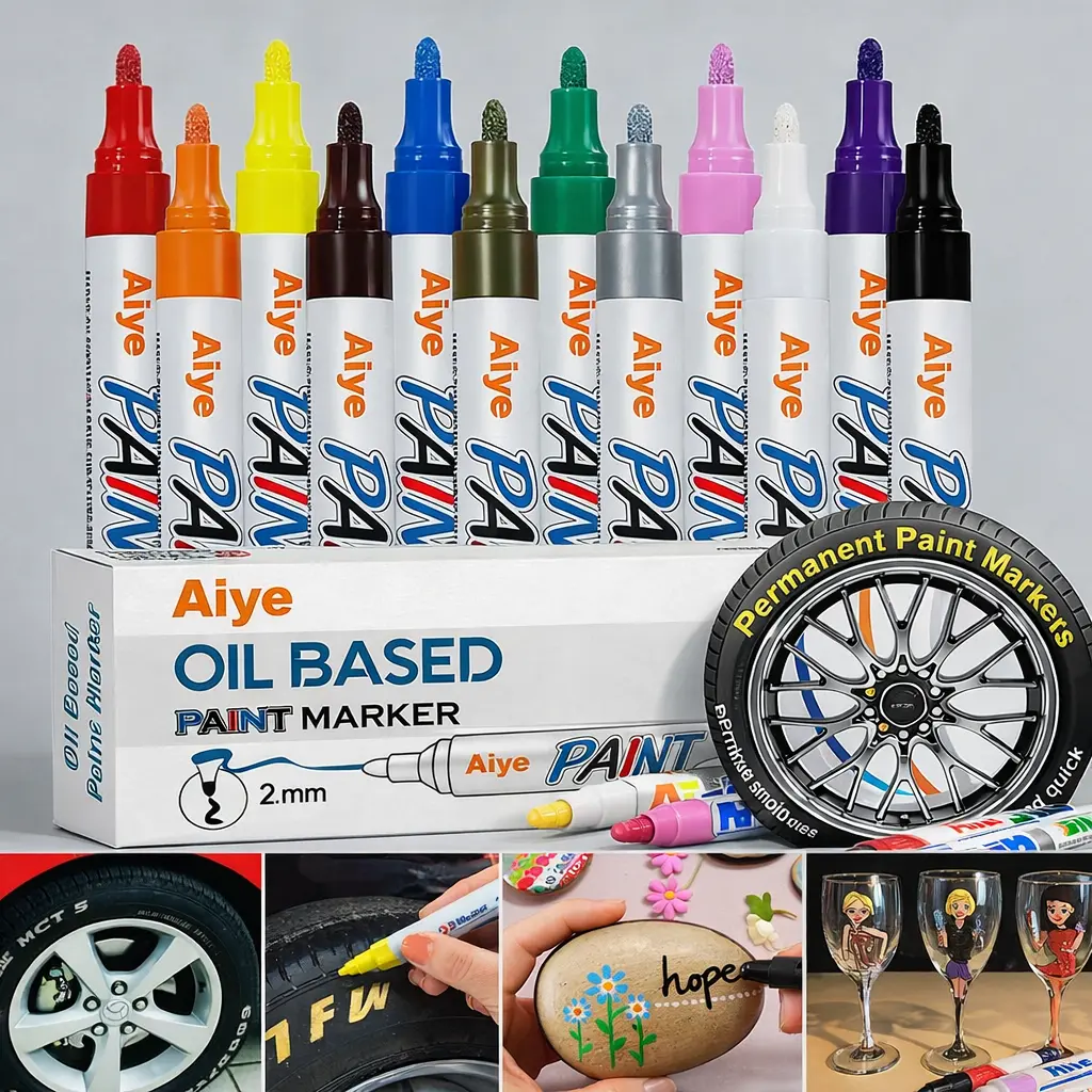 12-Color Vibrant Oil-Based Permanent Medium-Tip Markers, Quick-Dry Waterproof Fade-Resistant Pens for Vehicle Tire Lettering, Rims, DIY Detail, Auto Detailing Tools for Metal, Wood, Glass, Rubber, Canvas, Car Enthusiast Gift