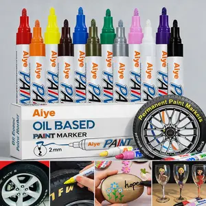 12 Colors Oil-Based Permanent Paint Markers, Quick-Dry Waterproof Medium Tip Pens for Tire Lettering, Rims & Auto Detailing, Long-Lasting DIY Marker for Metal, Wood, Glass, Rubber, Rock & Canvas, Car Enthusiast Gift