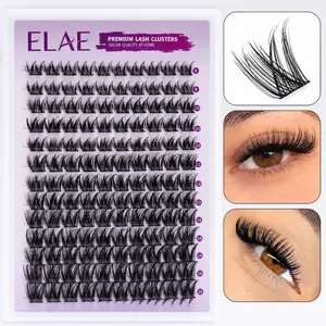 ELAE 140PCS Professional DIY Lash Clusters D Curl Fluffy Wispy Voluminous False Eyelashes Mix Length Individual Eyelash Extensions Segmented Lashes Pack