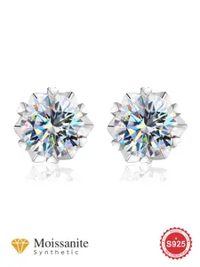 S925 Sterling Silver Synthetic Moissanite Stud Earrings, Snowflake Shape Stud Earrings for Women, Fine Jewelry for Anniversary Festival Gifts
