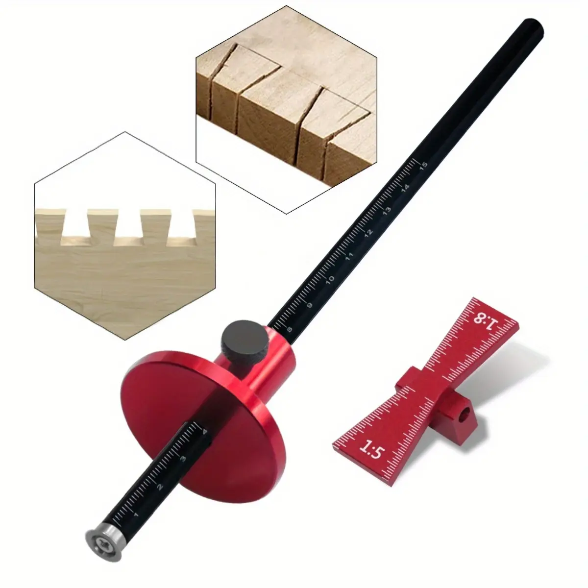 Wheel Marking Gauge Dovetail Jig Guide Marker Aluminium Alloy Scribing Tool - Wood Marking for Woodworking 1:5 1:8 , Bearing Wheel Cutter for Soft Wood ,Inch & MM Scale Ruler Measuring Ruler Measuring Tools