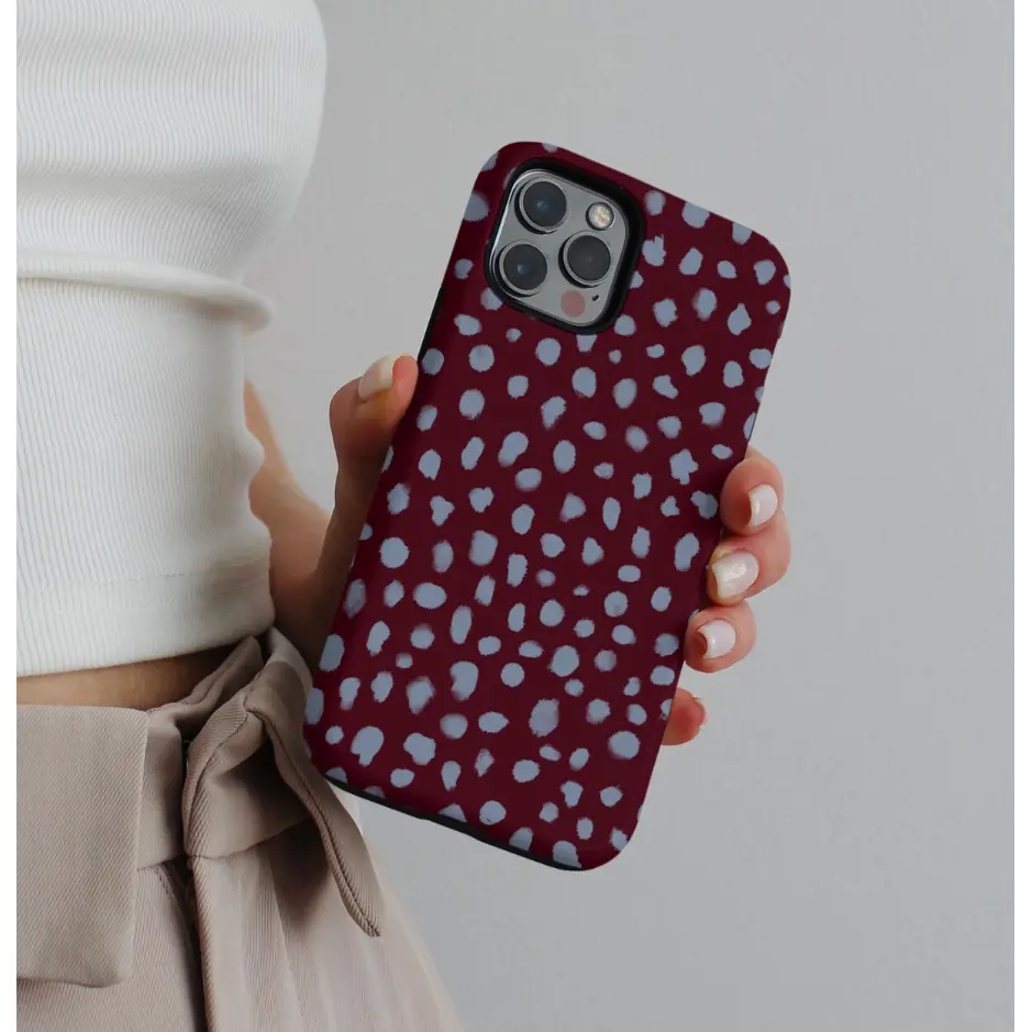 Retro blue speckled burgundy pattern, durable, shock-absorbing, glossy 2-in-1 phone case, compatible with iPhone 17, 16, 15, 14, 13, 12, 11, X, Samsung and other models. Makes a great holiday gift for friends or family.