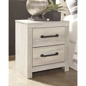 Signature Design by Ashley Cambeck Nightstand – White Industrial Bedside Table with USB Ports & Drawer Storage