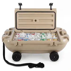 fathersdaygift VEVOR Floating Cooler, 40 QT Floating Ice Chest with Dry Storage, Wheels Tow Rope, Premium LLDPE Amphibious Drink Cooler for Water Land, Stable Cruiser on Lake, River, Pool, Beach, Kayak, Apricot