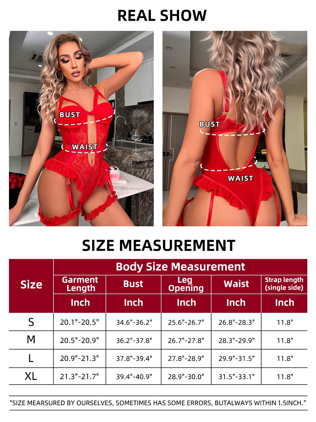 Women's French Retro Sheer Lace Lingerie Set - 3-D Cut Patchwork Jumpsuit, Bustier, Garterbelt, Flirty Teddy Bodysuit, Lady Clothes, Sleepwear, Soft on Skin Fabric, Elegant Fit, Floral Fashion, Hand Wash, Comfy Wear, Halloween Gift