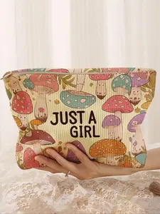 Mushroom Pattern Makeup Bag, Casual Versatile Storage Bag, Travel Makeup Bag, Cosmetic Pouch, Suitable for Women and All Kinds of Occasions
