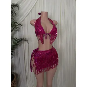 MSB Fringe Bikini Set, Pink Bathing Suits, Swimsuits Bikinis - Final Sale