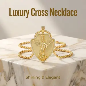 Men's Retro Gold St. Michael the Archangel Stainless Steel-Brass Pendant Necklace - 23.62in Chain, Exorcism Protection Amulet, Elegant Geometric Casual Daily Costume Jewelry Gift for Valentine's Day