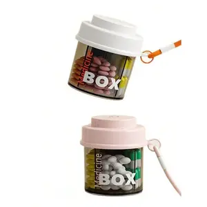 Portable Sealed Pill Organizer Box Travel Medicine Dispenser with Lanyard Multi-Compartment Vitamin Supplement Container Daily Moisture-Proof Pill Case weekly pillbox