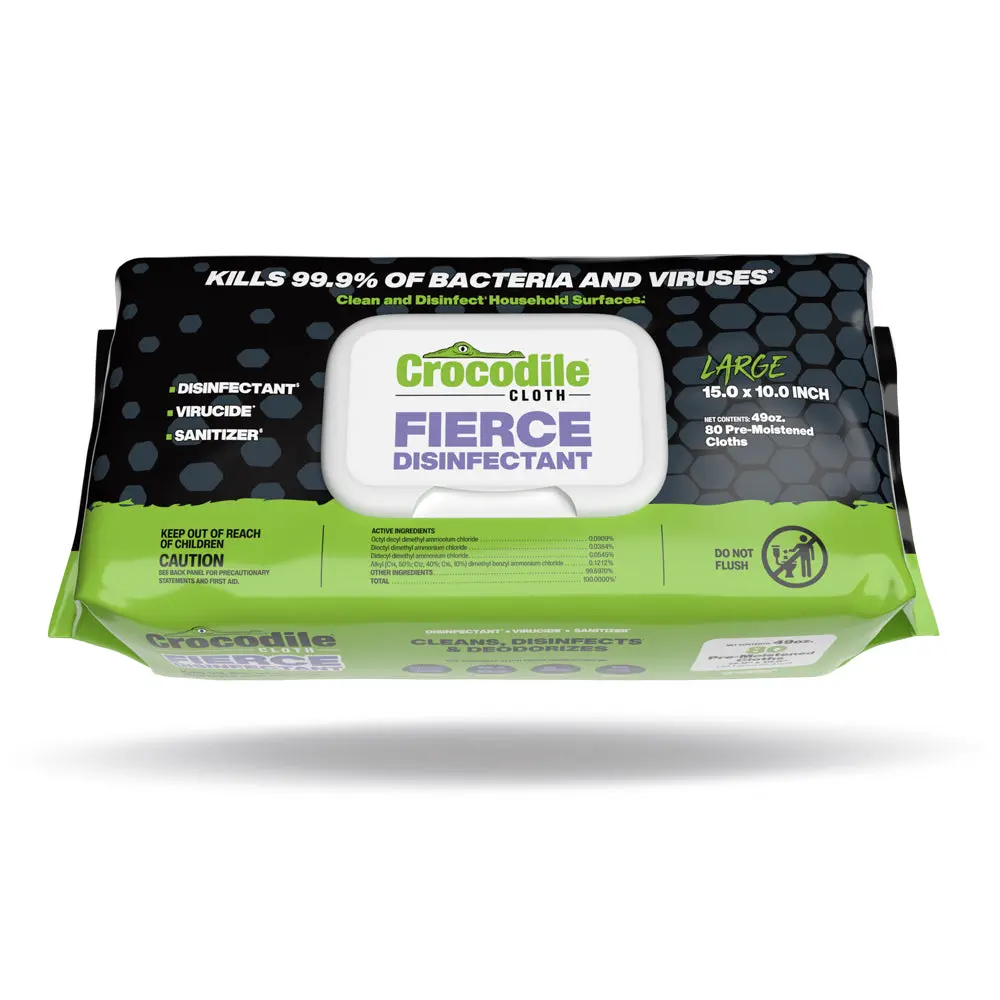 Crocodile Cloth Fierce Disinfecting Wipes (80 Count) Heavy Duty Multi-Surface Cleaning Wipes For Kitchens, Bathrooms, & Offices