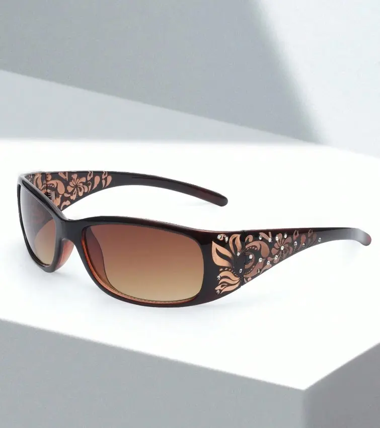 Women's Y2K Floral Embossed Small Square Glasses, Street & Party Eyewear, Vintage Boho, For Summer Beach, Music Festival, Travel, School